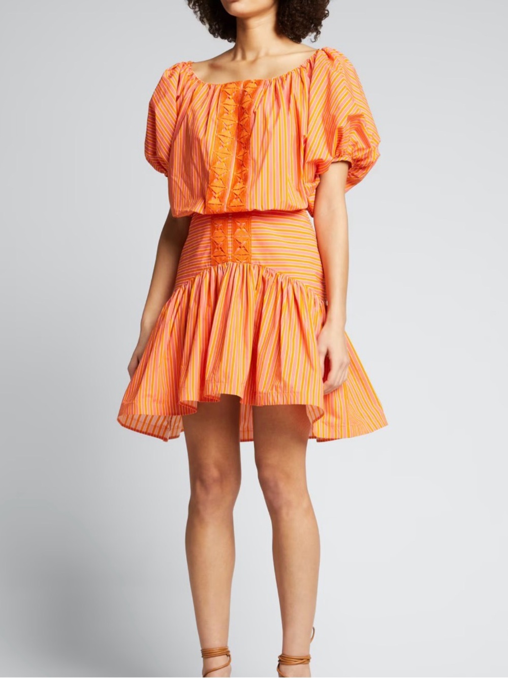 Silvia Tcherassi Orange Striped Ruffled Mini dress NWOT size small